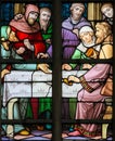 Stained Glass - Antisemitic stained glass in Brussels Cathedral Royalty Free Stock Photo