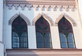 Stained glass arched windows in the Gothic style. Architectural elements Royalty Free Stock Photo