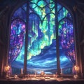 Stained Glass Aurora: Magical Window Illusion Royalty Free Stock Photo