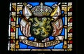Stained Glass - Belgian Lion and Flags of WWI Allies Royalty Free Stock Photo