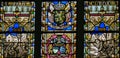 Stained Glass - Belgian Lion and Flags of WWI Allies Royalty Free Stock Photo