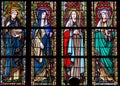 Stained Glass in Brussels Sablon Church - Catholic Saints Royalty Free Stock Photo