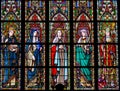 Stained Glass in Brussels Sablon Church - Catholic Saints Royalty Free Stock Photo