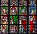Stained Glass in Brussels Sablon Church - Catholic Saints Royalty Free Stock Photo