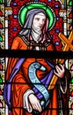 Stained Glass in Brussels Sablon Church - Saint Colette of Corbie Royalty Free Stock Photo