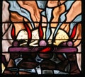 Stained Glass of a burning lamb, symbolizing the Agnus Dei Royalty Free Stock Photo