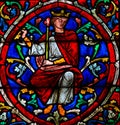Stained Glass in Notre Dame, Paris of King Solomon Royalty Free Stock Photo