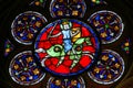 Stained Glass in Notre Dame, Paris, of a Medieval Knight Royalty Free Stock Photo