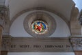 Stained glass ceiling with the image of Jesus Christ going to death in Church of the Condemnation and Imposition of the Cross near