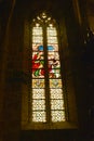 Stained glass in the church of the castle of Castelnau Bretenoux in France Royalty Free Stock Photo