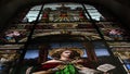 Stained Glass in church. Christianism, religion, holy father