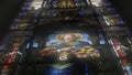 Stained Glass in church. Christianism, religion, holy father