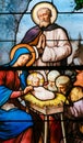 Nativity Scene at Christmas - Stained Glass Royalty Free Stock Photo