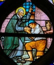 Saint Vincent de Paul on a Stained Glass in Paris Royalty Free Stock Photo