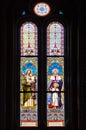 Stained glass - Catholic Church of Saints Cyril and Methodius - landmark attraction in Prague, Czech Republic Royalty Free Stock Photo