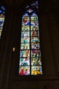 Stained glass church window depicting Pentecost in the Dom of Cologne, Germany Royalty Free Stock Photo