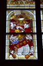 Stained glass church window depicting Pentecost in the Dom of Cologne, Germany Royalty Free Stock Photo
