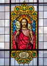 Stained glass church window with image of Good Shepherd Royalty Free Stock Photo