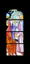 Stained glass church window in the parish church of St. James in Medugorje Royalty Free Stock Photo
