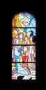 Stained glass church window in the parish church of St. James in Medugorje Royalty Free Stock Photo