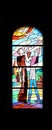 Stained glass church window in the parish church of St. James in Medugorje Royalty Free Stock Photo