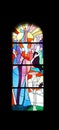 Stained glass church window in the parish church of St. James in Medugorje Royalty Free Stock Photo