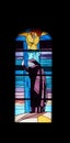 Stained glass church window in the parish church of St. James in Medugorje Royalty Free Stock Photo