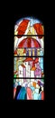 Stained glass church window in the parish church of St. James in Medugorje Royalty Free Stock Photo