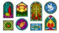 Stained glass church windows set outline vector artwork ornamental religious interior frame