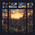 Stained Glass Cityscape: Sunrise Edition