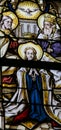 Stained Glass - Coronation of the Blessed Virgin by the Holy Trinity Royalty Free Stock Photo