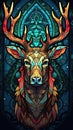 Stained Glass Deer on Dark Background.