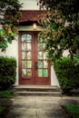 Stained Glass Doorway in Garden Courtyard