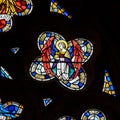 Stained Glass in Exeter Cathedral, West Window Tracery Light Close up I Royalty Free Stock Photo