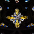 Stained Glass in Exeter Cathedral, West Window Tracery Light, Do Royalty Free Stock Photo