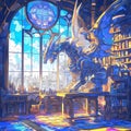 Stained Glass Fantasy: Future Dragon in a Library Cathedral Royalty Free Stock Photo