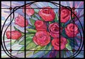Stained glass flowers beautiful red roses on a lilac background in a modernist frame Royalty Free Stock Photo