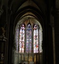 Stained glass gothic window of the Saint-Nazar basilica,Carcassonne,France, Languedoc-Roussillon