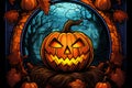 Stained glass Halloween pumpkin, jack-o-lantern Royalty Free Stock Photo