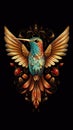 Stained Glass Hummingbird on Dark Background.