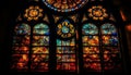 Stained glass illuminates ancient cathedral ornate altar generated by AI