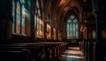 Stained glass illuminates gothic chapel ancient history generated by AI