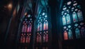 Stained glass illuminates majestic gothic basilica architecture generated by AI