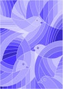 Stained glass illustration with abstract birds ,tone blue