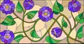 Stained glass illustration with abstract blue flowers on a beige background Royalty Free Stock Photo