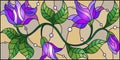 Stained glass illustration with abstract blue flowers on a beige background Royalty Free Stock Photo