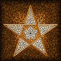 Stained glass illustration with abstract five-pointed star, monochrome,tone brown,square image