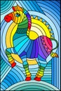 Stained glass illustration with abstract geometric rainbow Zebra