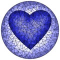 Stained glass illustration with abstract heart on brown background, round image, monochrome tone, blue Royalty Free Stock Photo