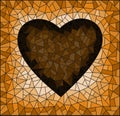 Stained glass illustration with abstract heart onon a cracked background, rectangular image, tone brown, Sepia